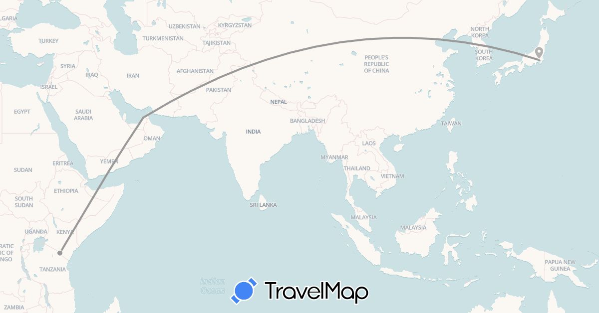 TravelMap itinerary: plane in United Arab Emirates, Japan, Tanzania (Africa, Asia)