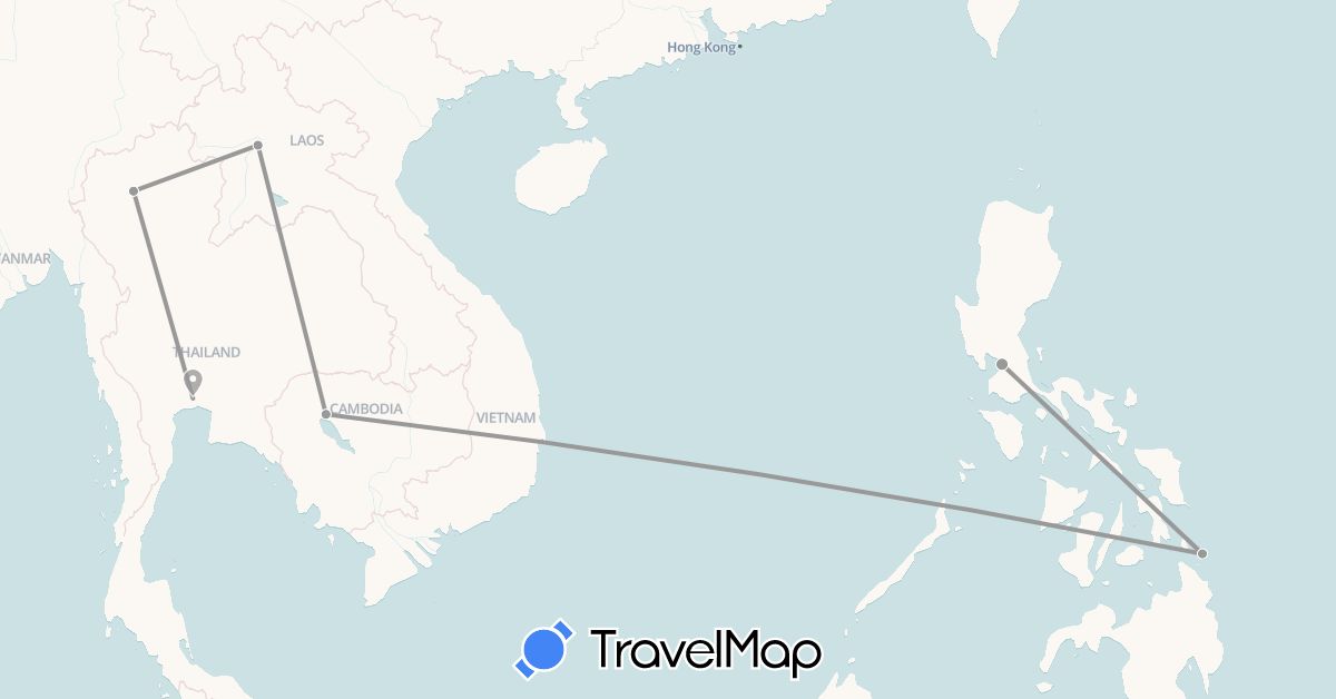 TravelMap itinerary: plane in Cambodia, Laos, Philippines, Thailand (Asia)
